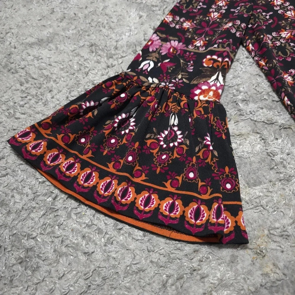 LONDON TIMES Dark Multi Color Boho Mini Shift Dress, 3/4 Bell Sleeves, Size 2 - Picture 10 of 13